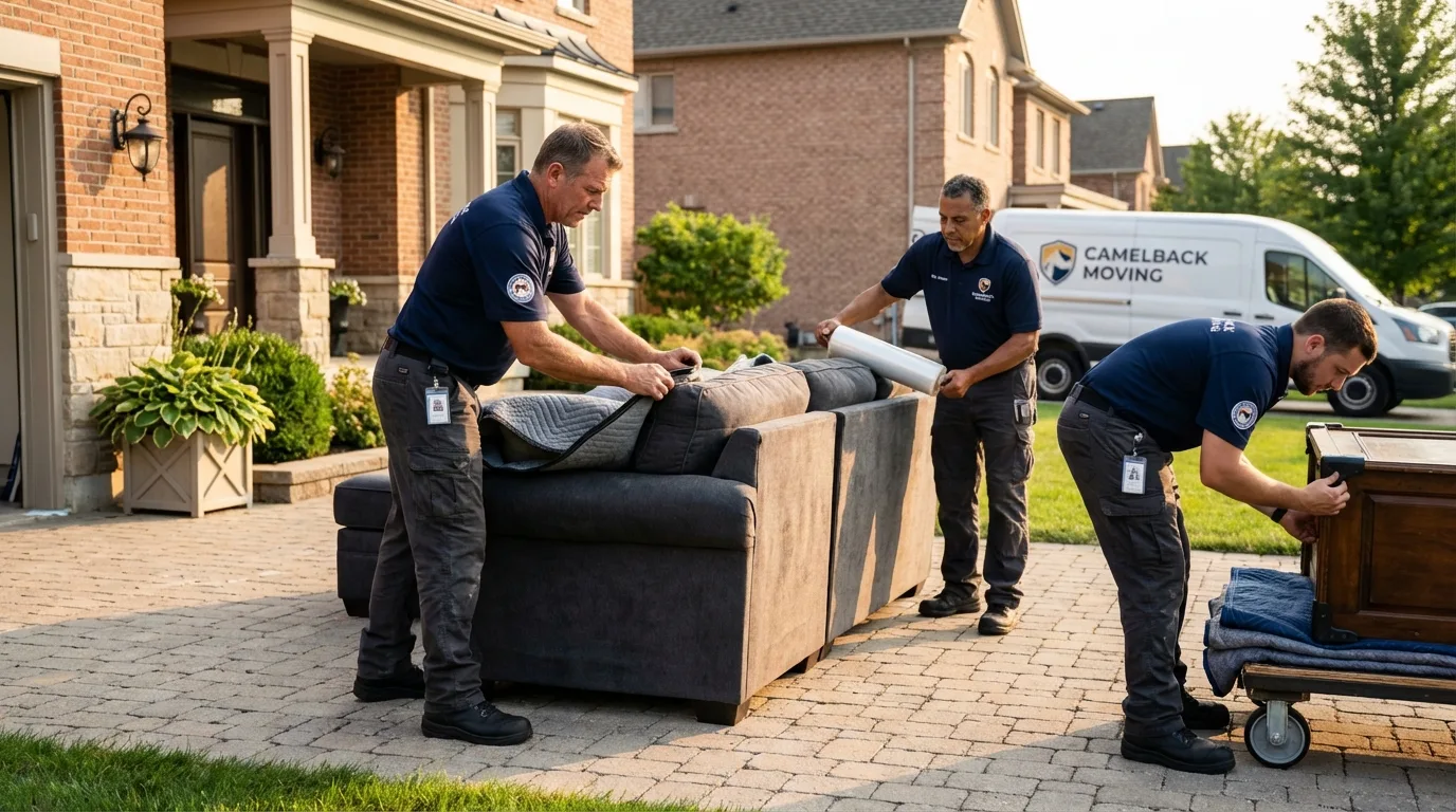 Large estate moving crew wrapping furniture in Santa Fe, TX
